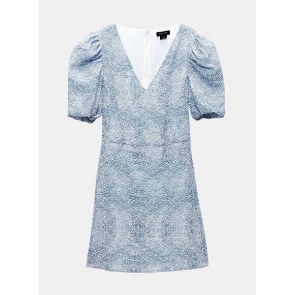 AS by DF Ischia Print Puff Sleeve Mini Dress in Blue Size S - Picture 2 of 12